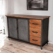 Meath Industrial Metal & Wood 2 Doors & 3 Drawer 125cm Sideboard