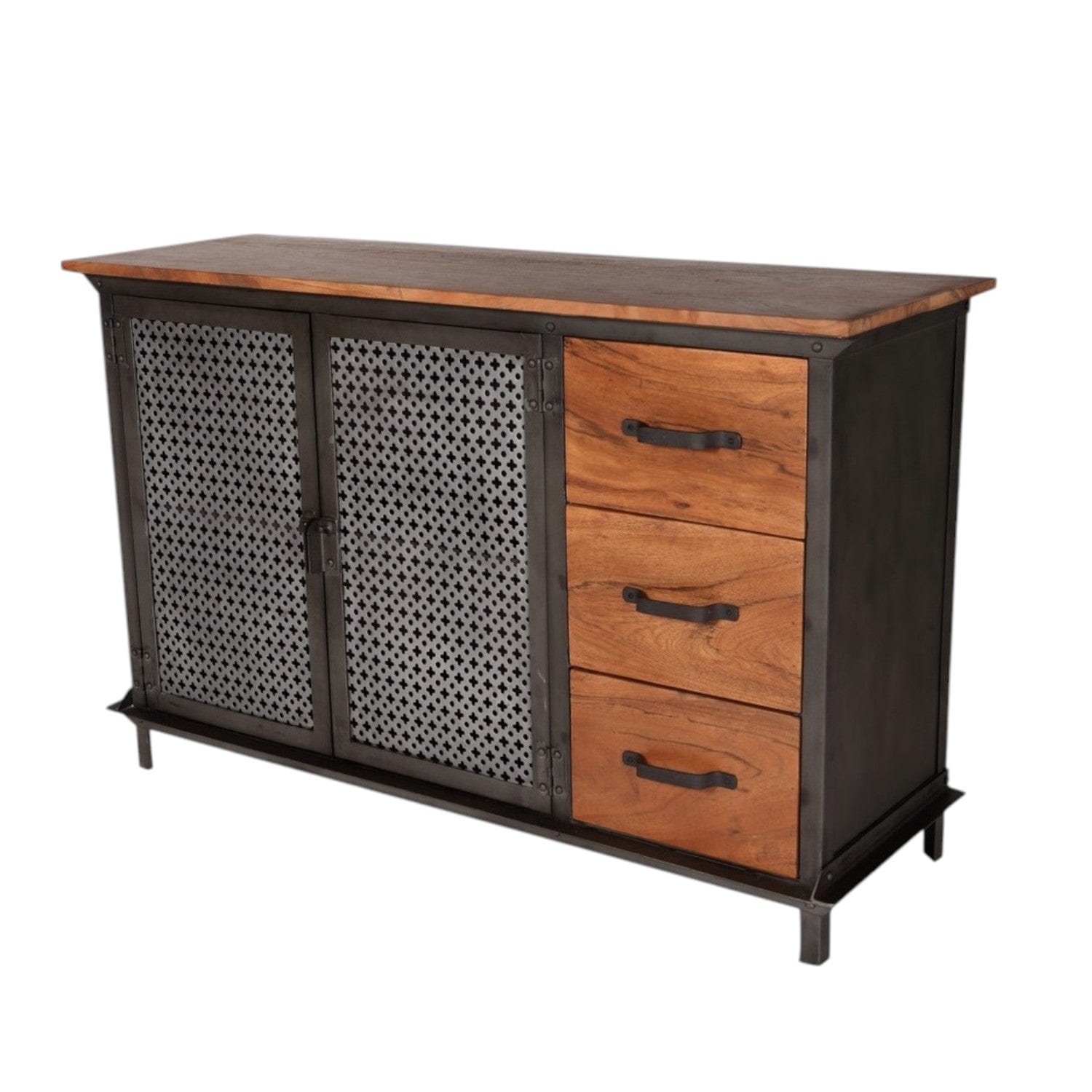 Meath Industrial Metal & Wood 2 Doors & 3 Drawer 125cm Sideboard