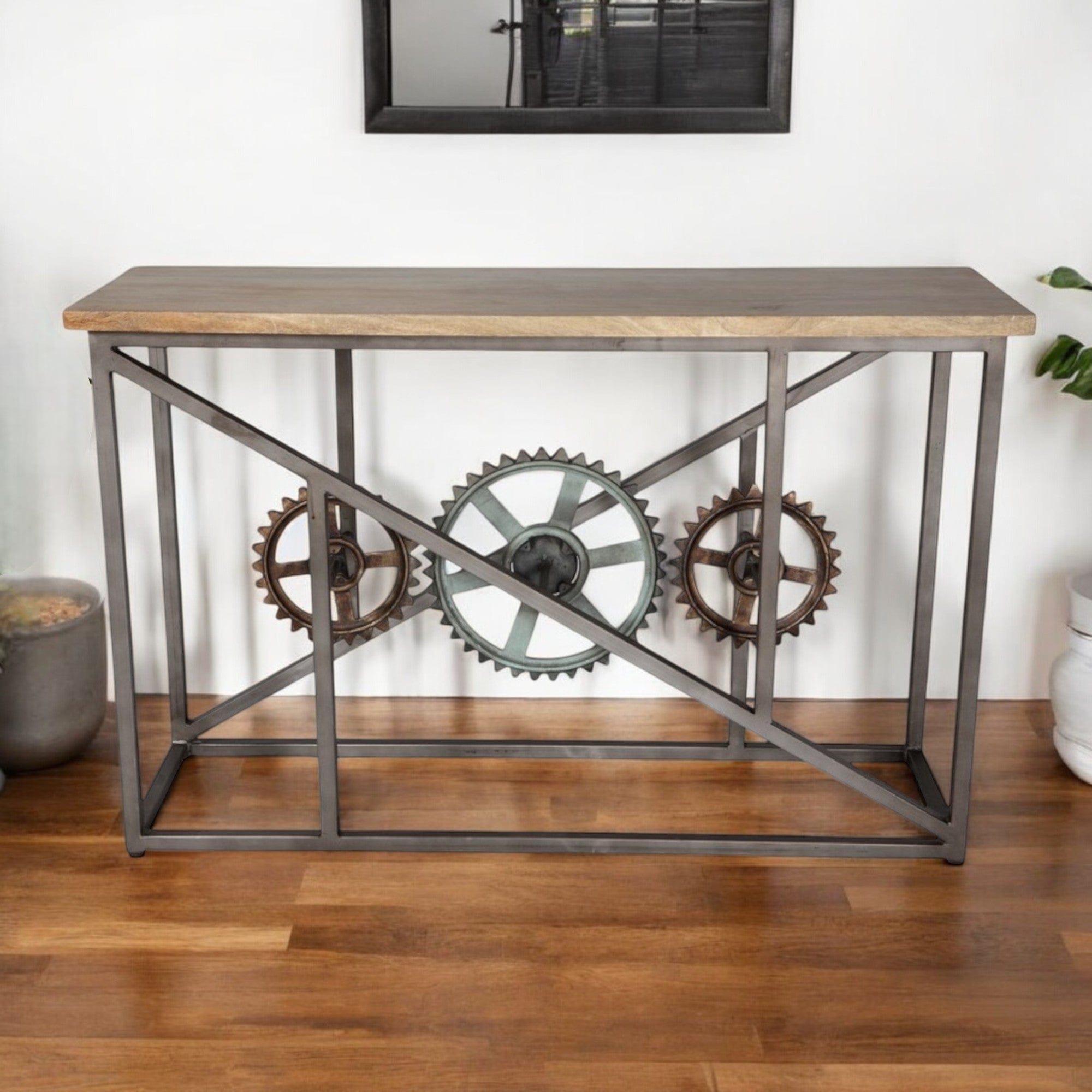 Meath Industrial Metal & Wood Console Table