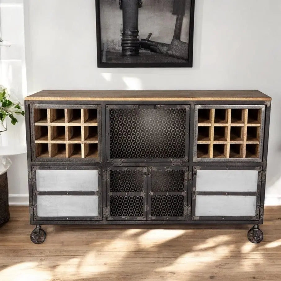 Meath Metal & Wood Display Bar Cabinet