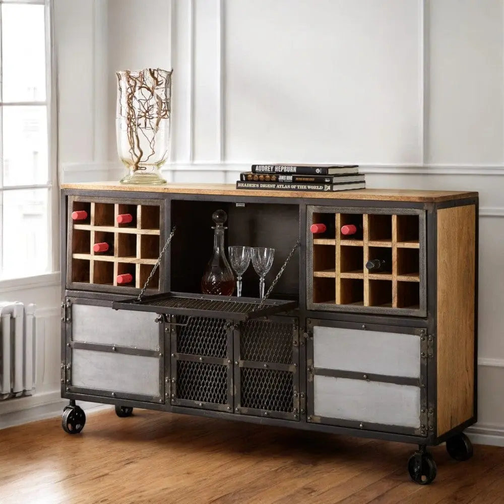 Meath Metal & Wood Display Bar Cabinet