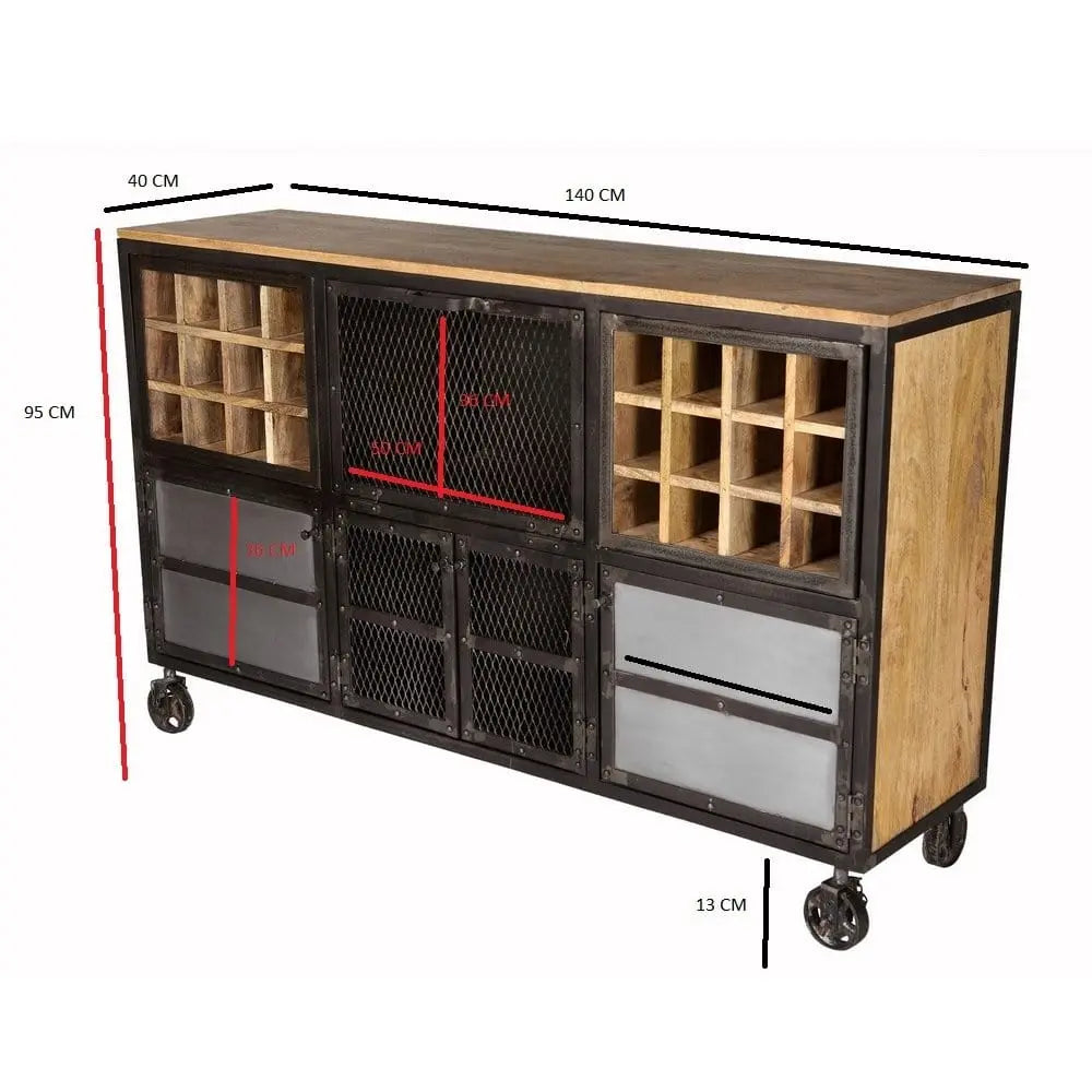 Meath Metal & Wood Display Bar Cabinet