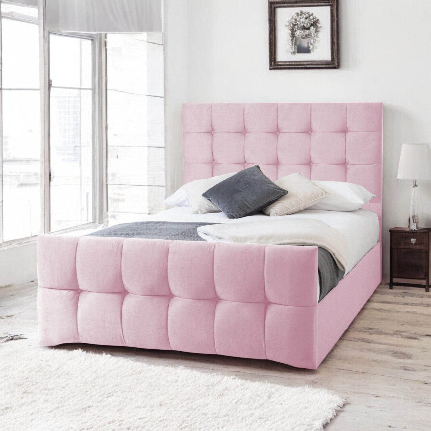 Narberth Cube Pattern Tufted Fabric Upholstered Bed Frame