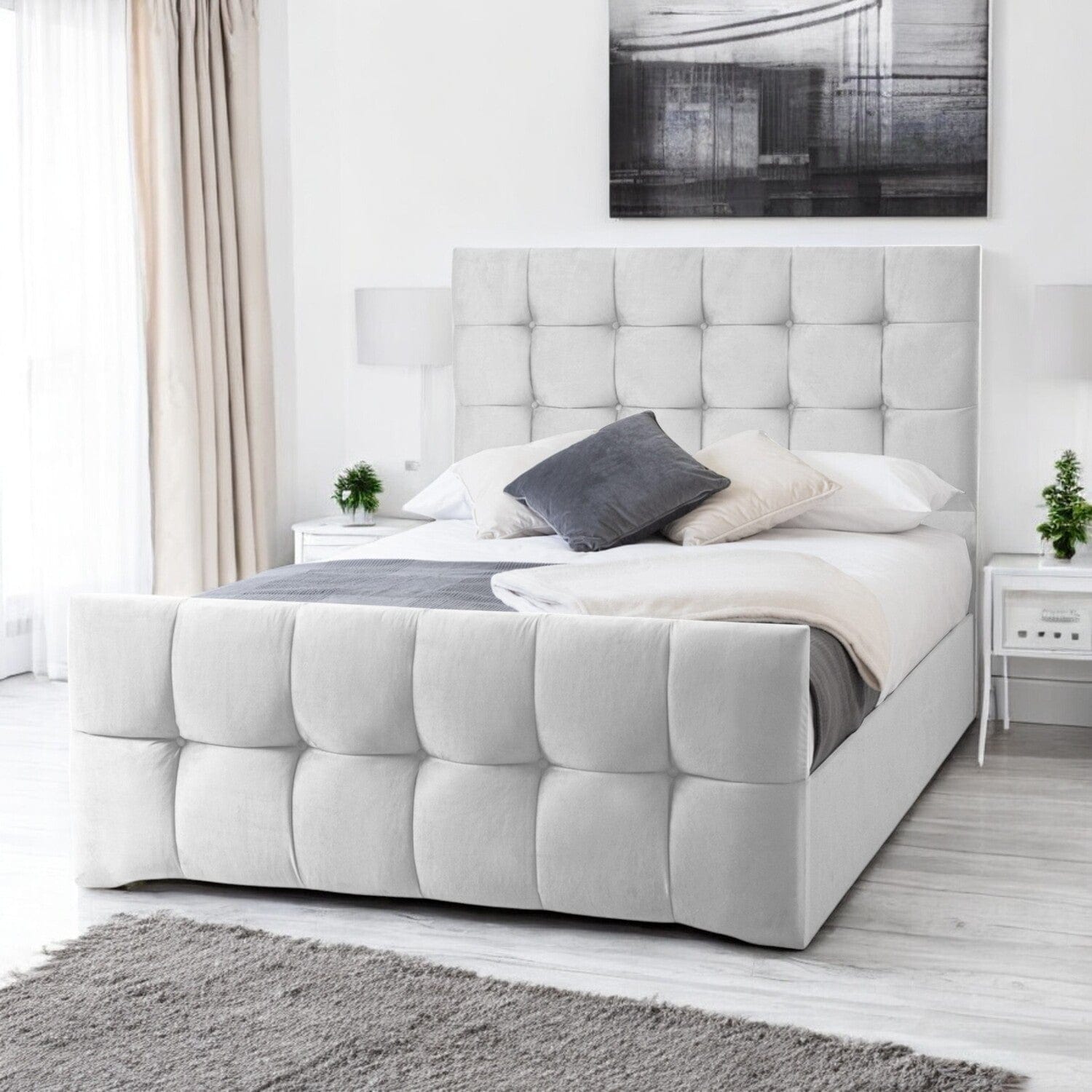 Narberth Cube Pattern Tufted Fabric Upholstered Bed Frame