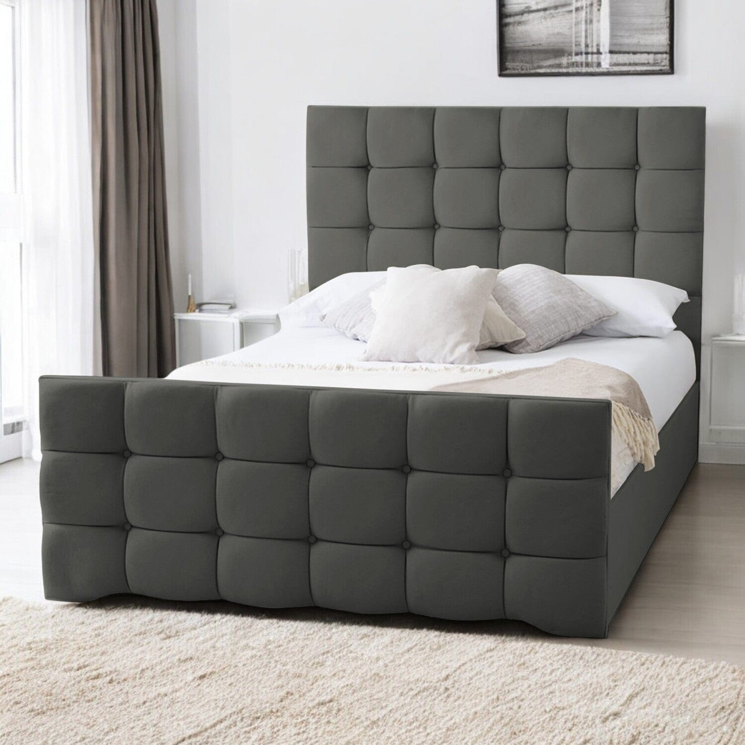 Narberth Cube Pattern Tufted Fabric Upholstered Bed Frame