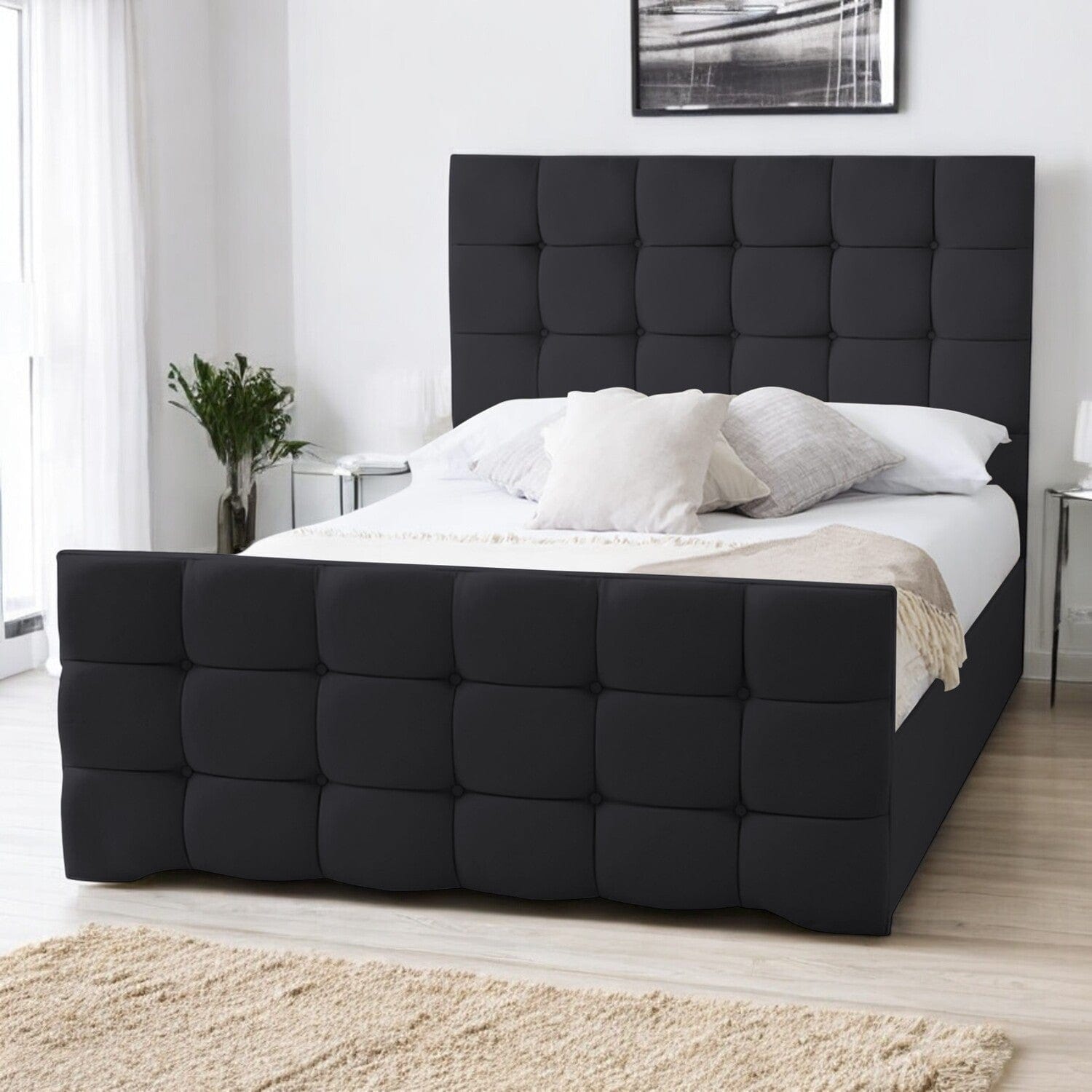Narberth Cube Pattern Tufted Fabric Upholstered Bed Frame