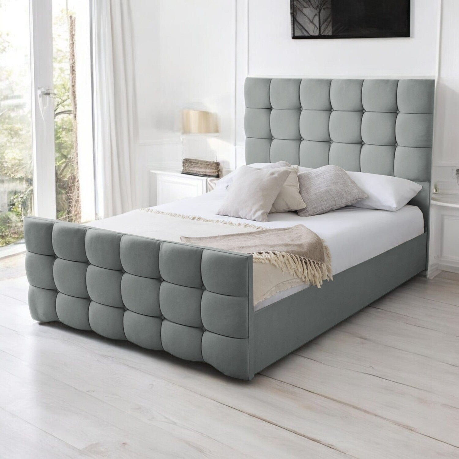 Narberth Cube Pattern Tufted Fabric Upholstered Bed Frame