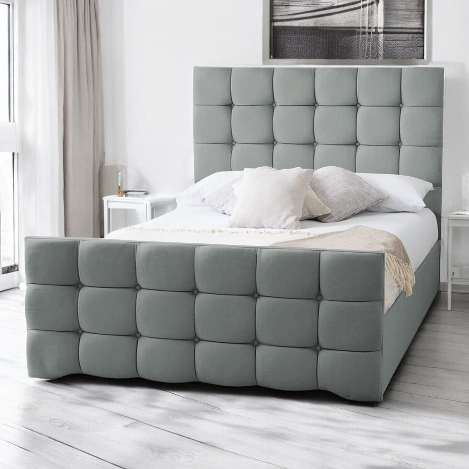 Narberth Cube Pattern Tufted Fabric Upholstered Bed Frame