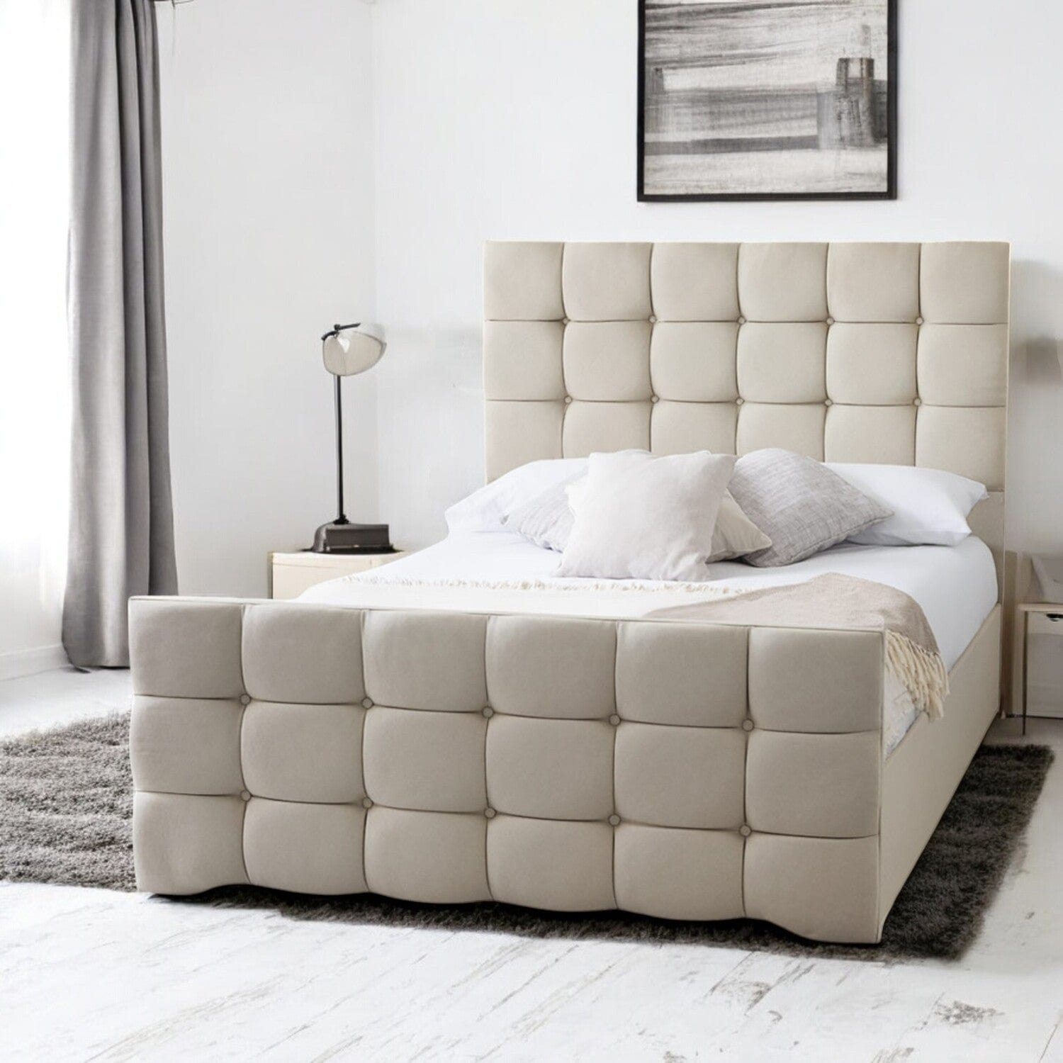 Narberth Cube Pattern Tufted Fabric Upholstered Bed Frame