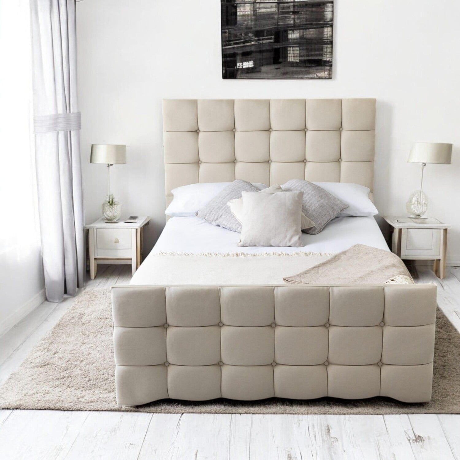 Narberth Cube Pattern Tufted Fabric Upholstered Bed Frame