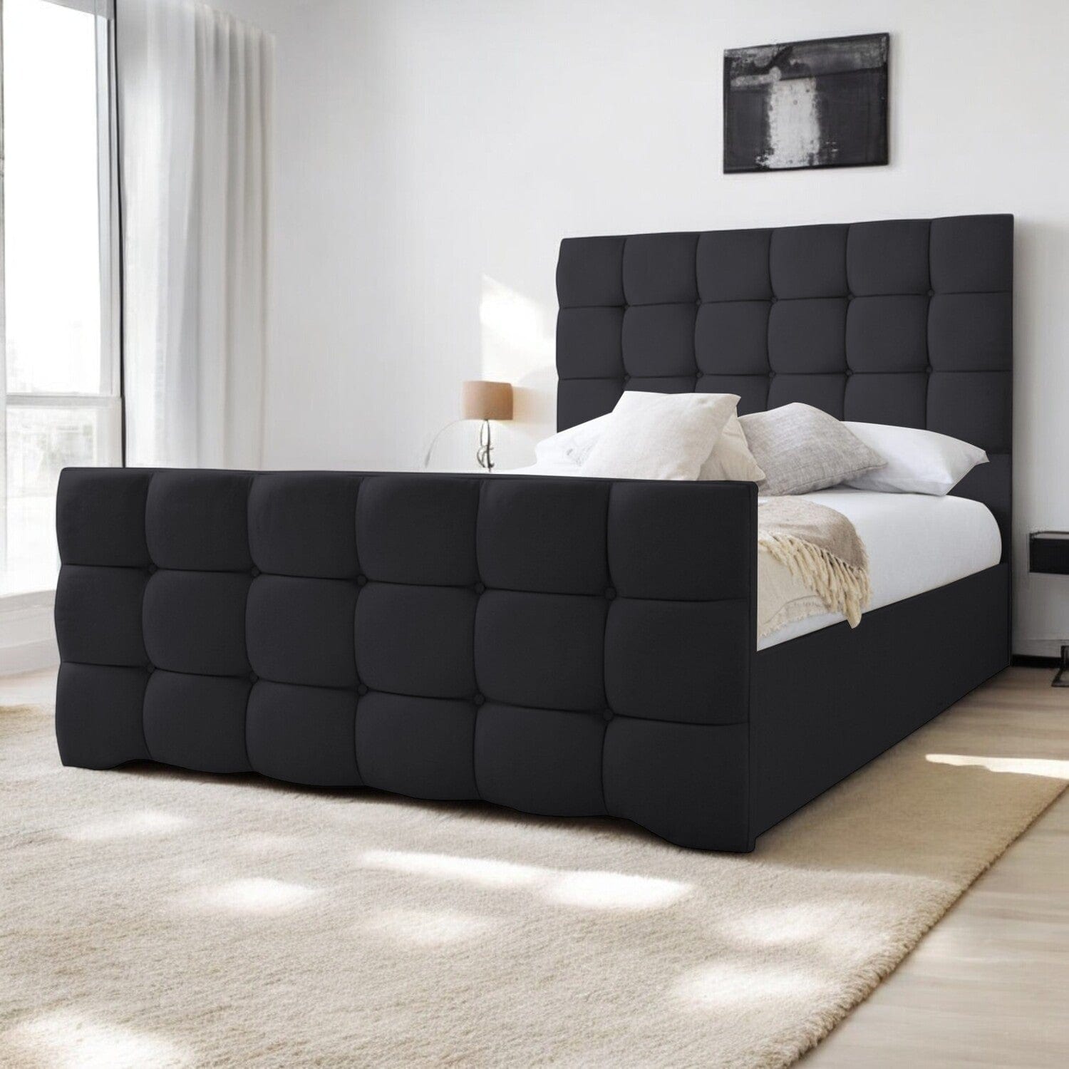  Slatted Base Narberth Cube Pattern Tufted Fabric Upholstered Bed Frame