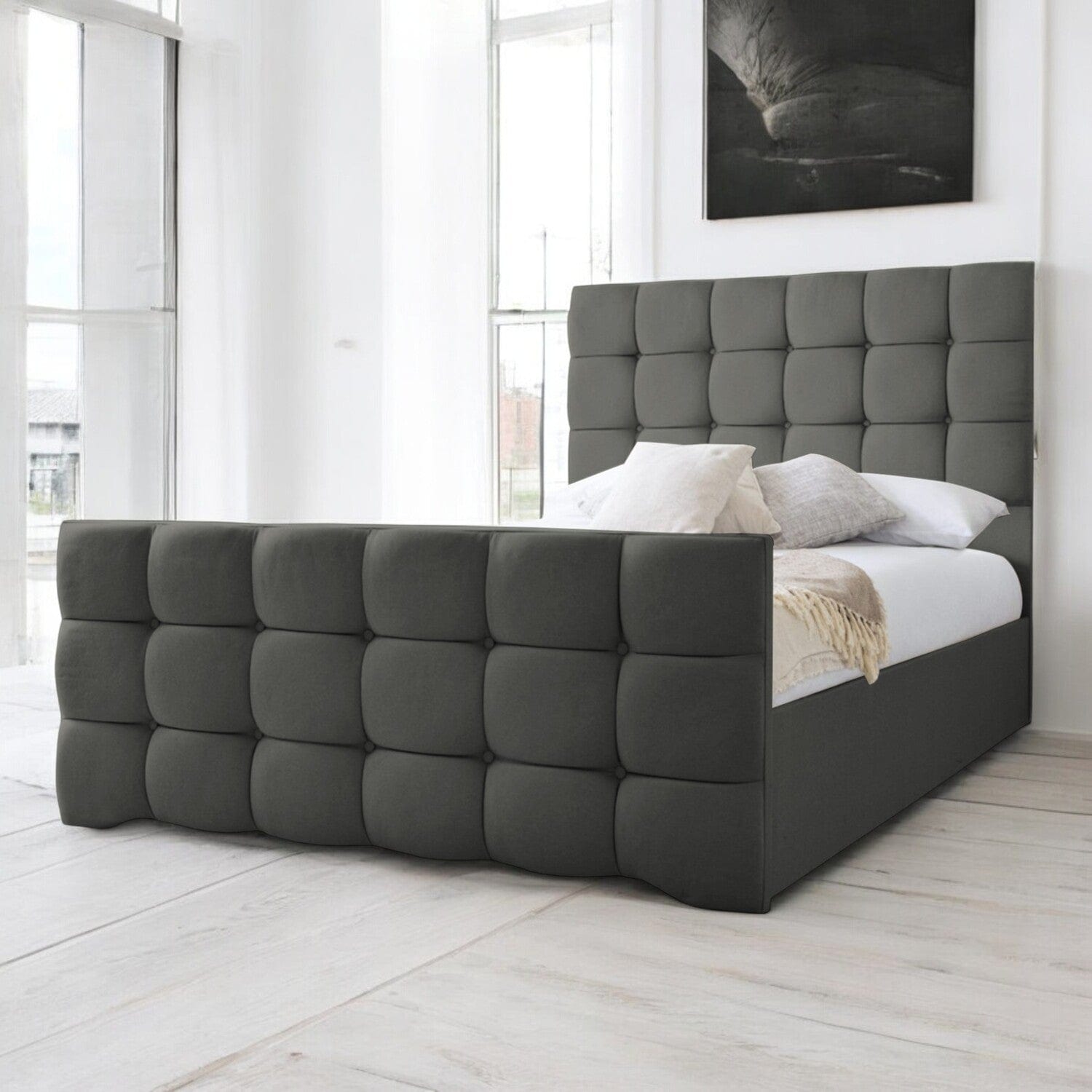  Slatted Base Narberth Cube Pattern Tufted Fabric Upholstered Bed Frame