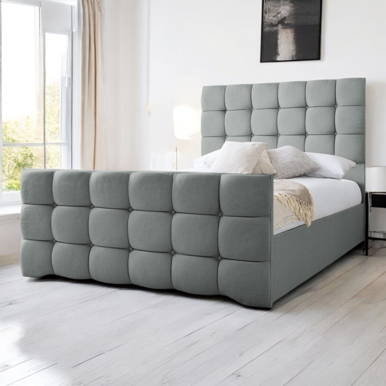  Slatted Base Narberth Cube Pattern Tufted Fabric Upholstered Bed Frame