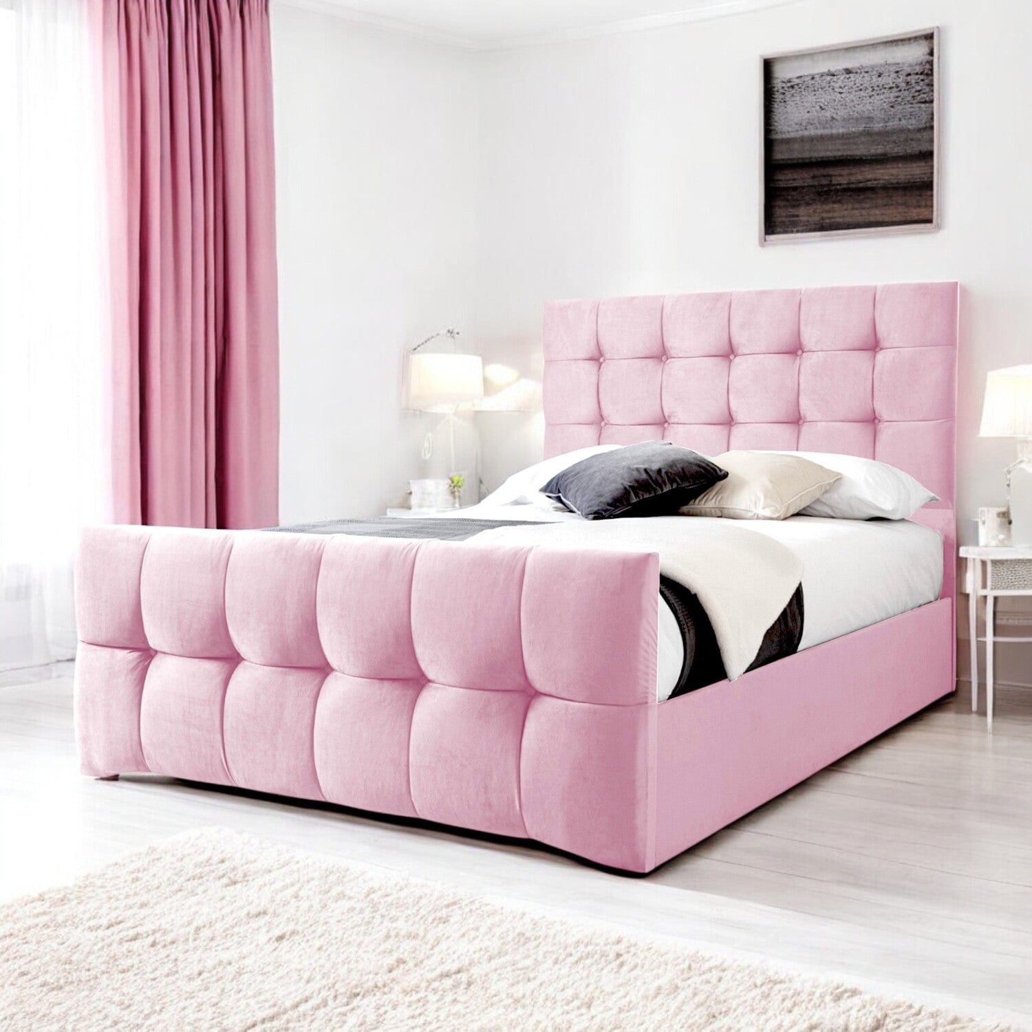  Slatted Base Narberth Cube Pattern Tufted Fabric Upholstered Bed Frame