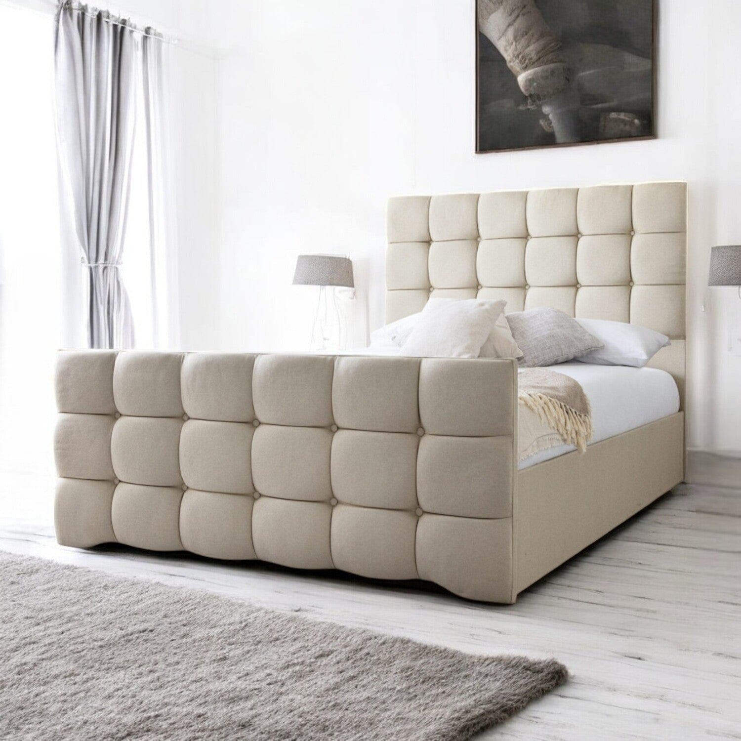  Slatted Base Narberth Cube Pattern Tufted Fabric Upholstered Bed Frame