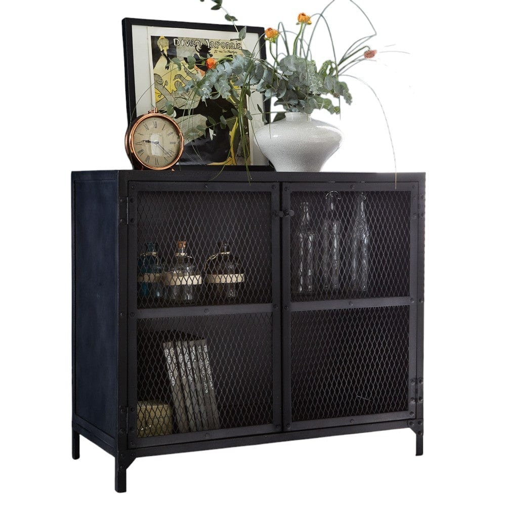 Navan Industrial Black Metal 2 Doors 90cm Sideboard