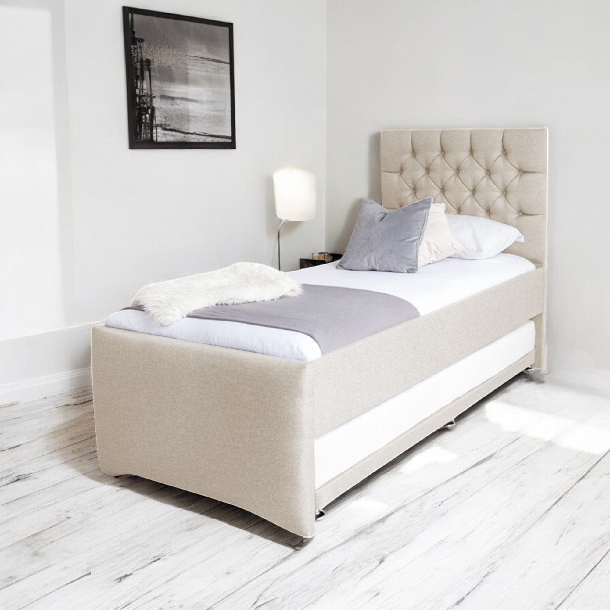 Newgale Tufted Fabric Upholstered Single Guest Bed With Trundle