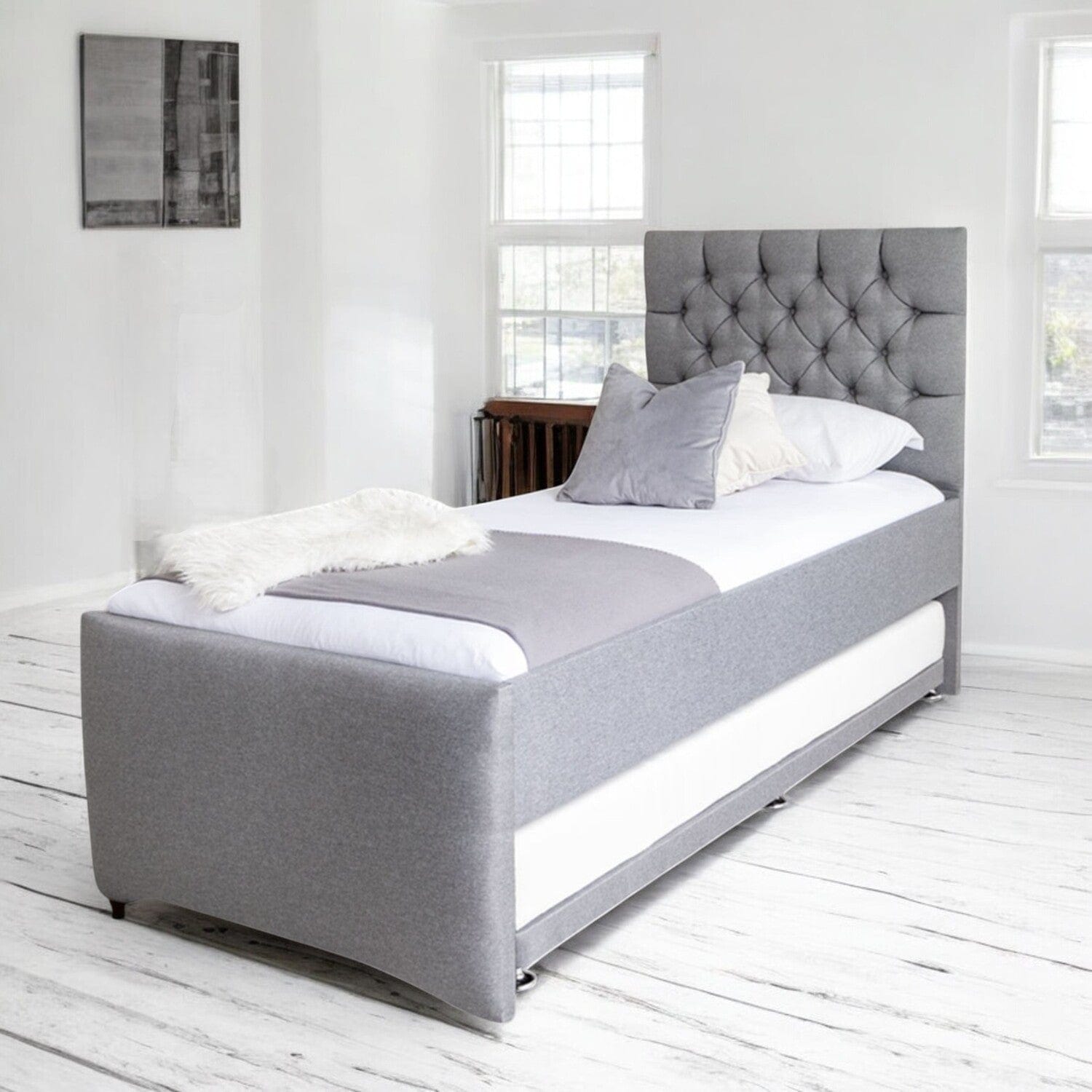 Newgale Tufted Fabric Upholstered Single Guest Bed With Trundle