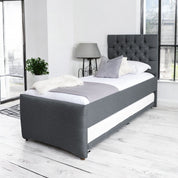Newgale Tufted Fabric Upholstered Single Guest Bed With Trundle