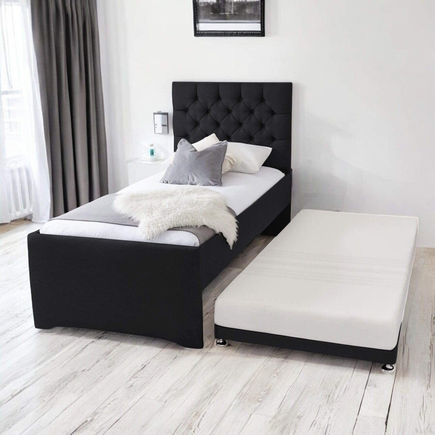 Single 3ft - 90x190cm Newgale Tufted Fabric Upholstered Single Guest Bed With Trundle