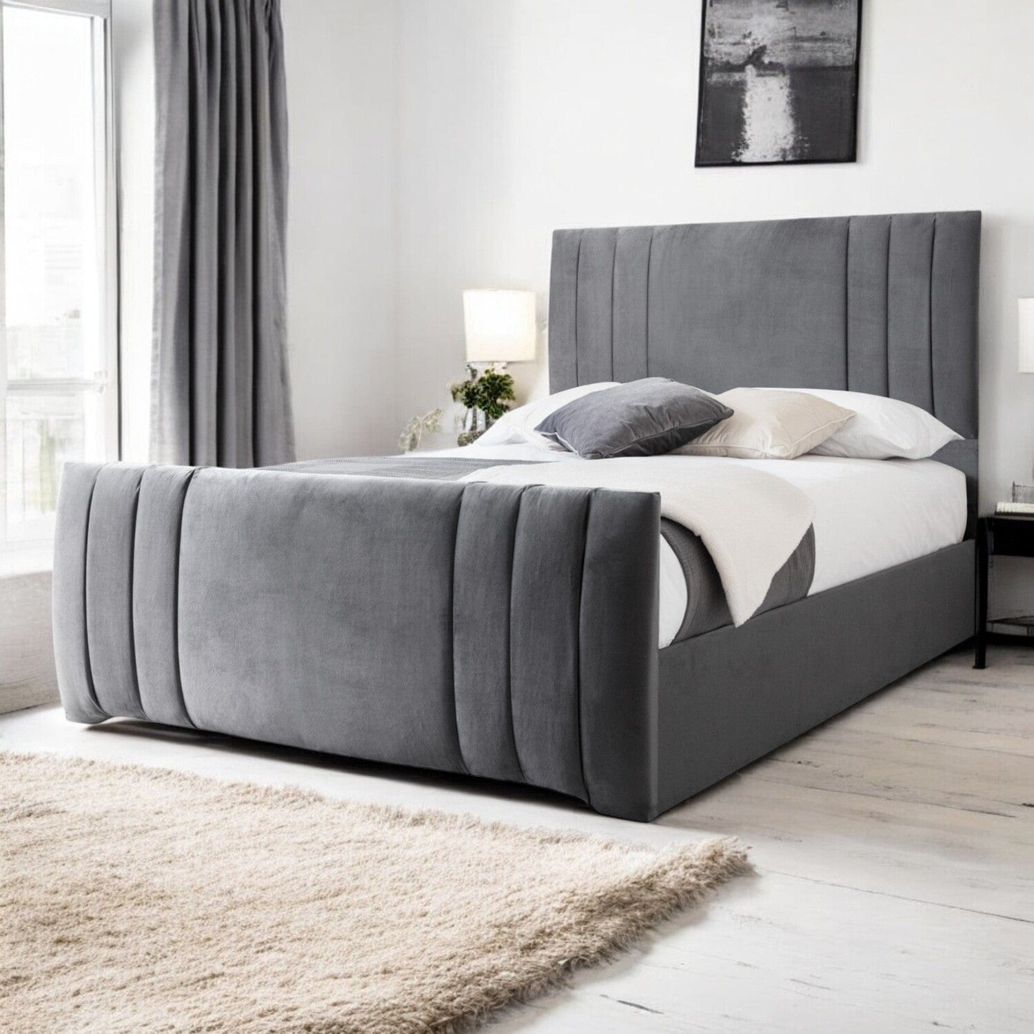  Slatted Base Newport Modern Design Velvet Fabric Upholstered Bed Frame