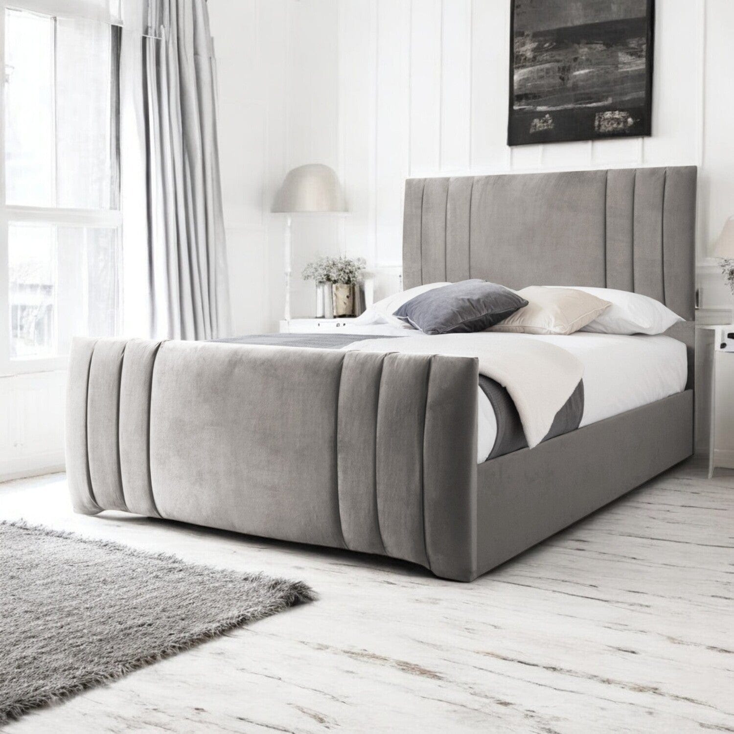  Slatted Base Newport Modern Design Velvet Fabric Upholstered Bed Frame