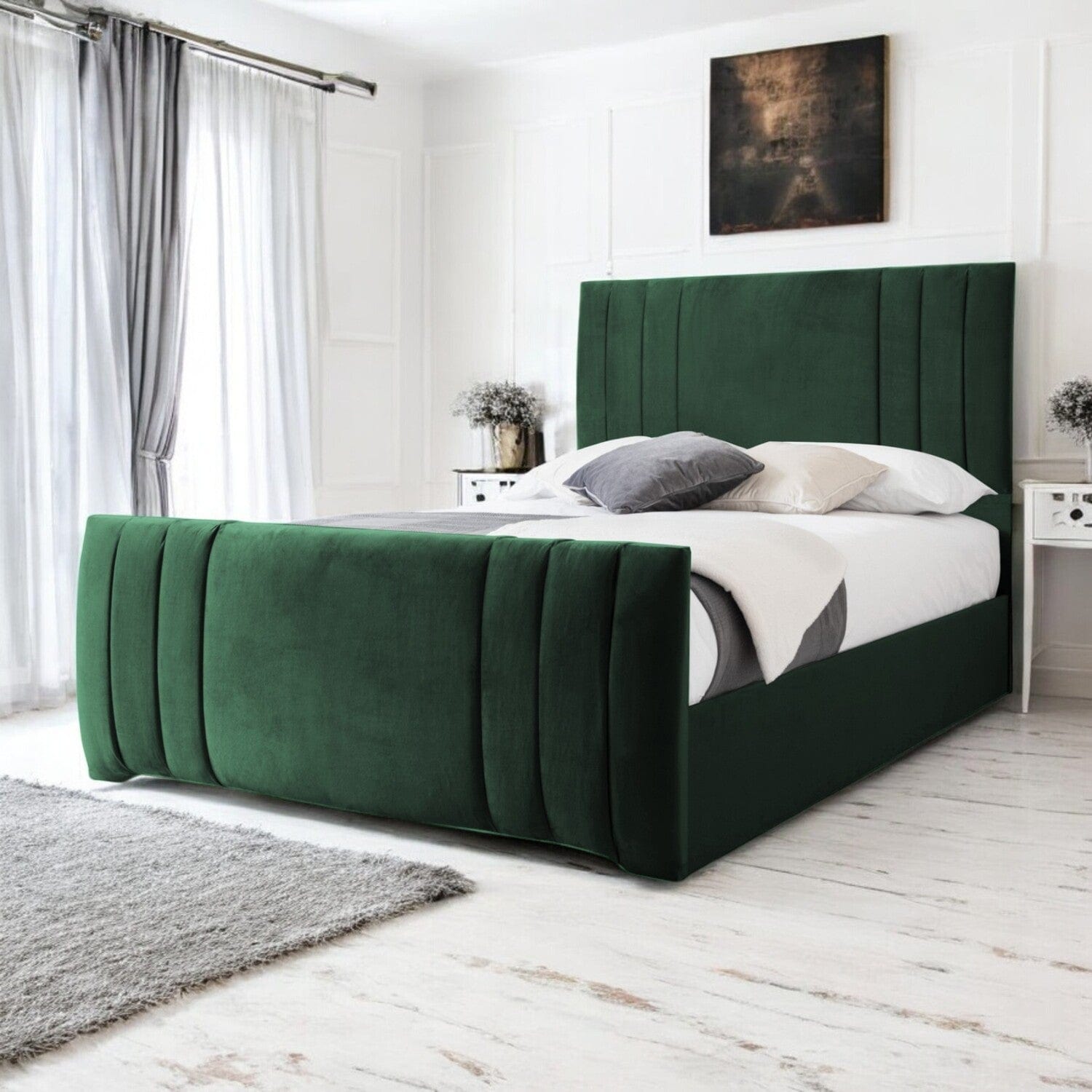  Slatted Base Newport Modern Design Velvet Fabric Upholstered Bed Frame
