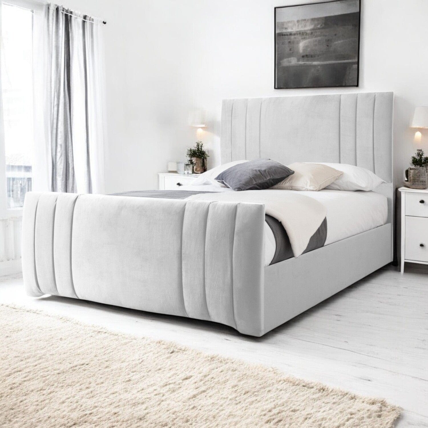  Slatted Base Newport Modern Design Velvet Fabric Upholstered Bed Frame