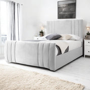 Light Silver Velvet / Single 3ft - 90x190cm / Slatted Base Newport Modern Design Velvet Fabric Upholstered Bed Frame