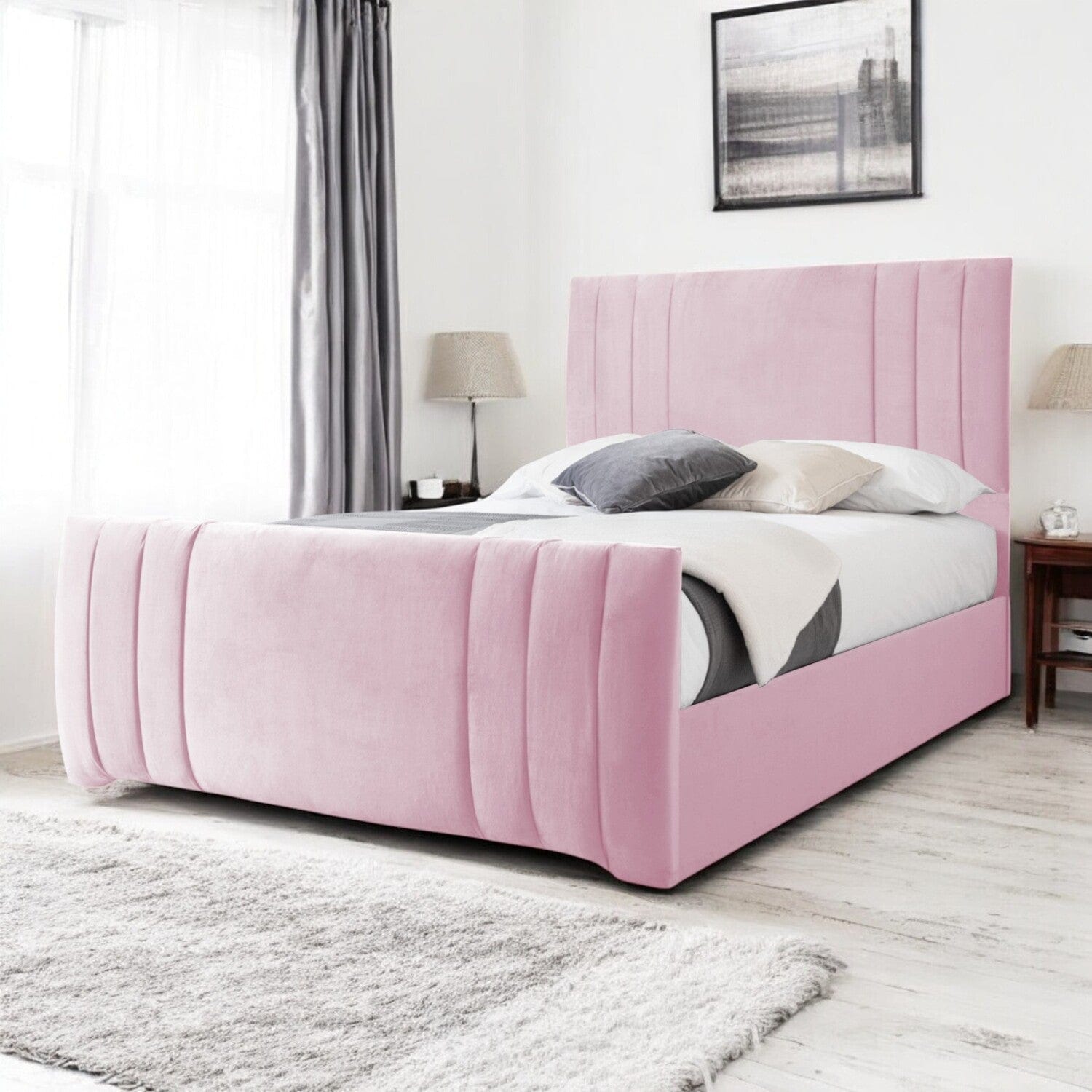  Slatted Base Newport Modern Design Velvet Fabric Upholstered Bed Frame