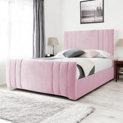 Pink Blush Velvet / Single 3ft - 90x190cm / Slatted Base Newport Modern Design Velvet Fabric Upholstered Bed Frame