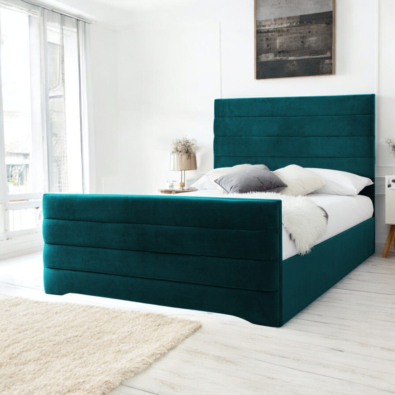 Pembroke Modern Horizontal Lined Fabric Upholstered Bed Frame