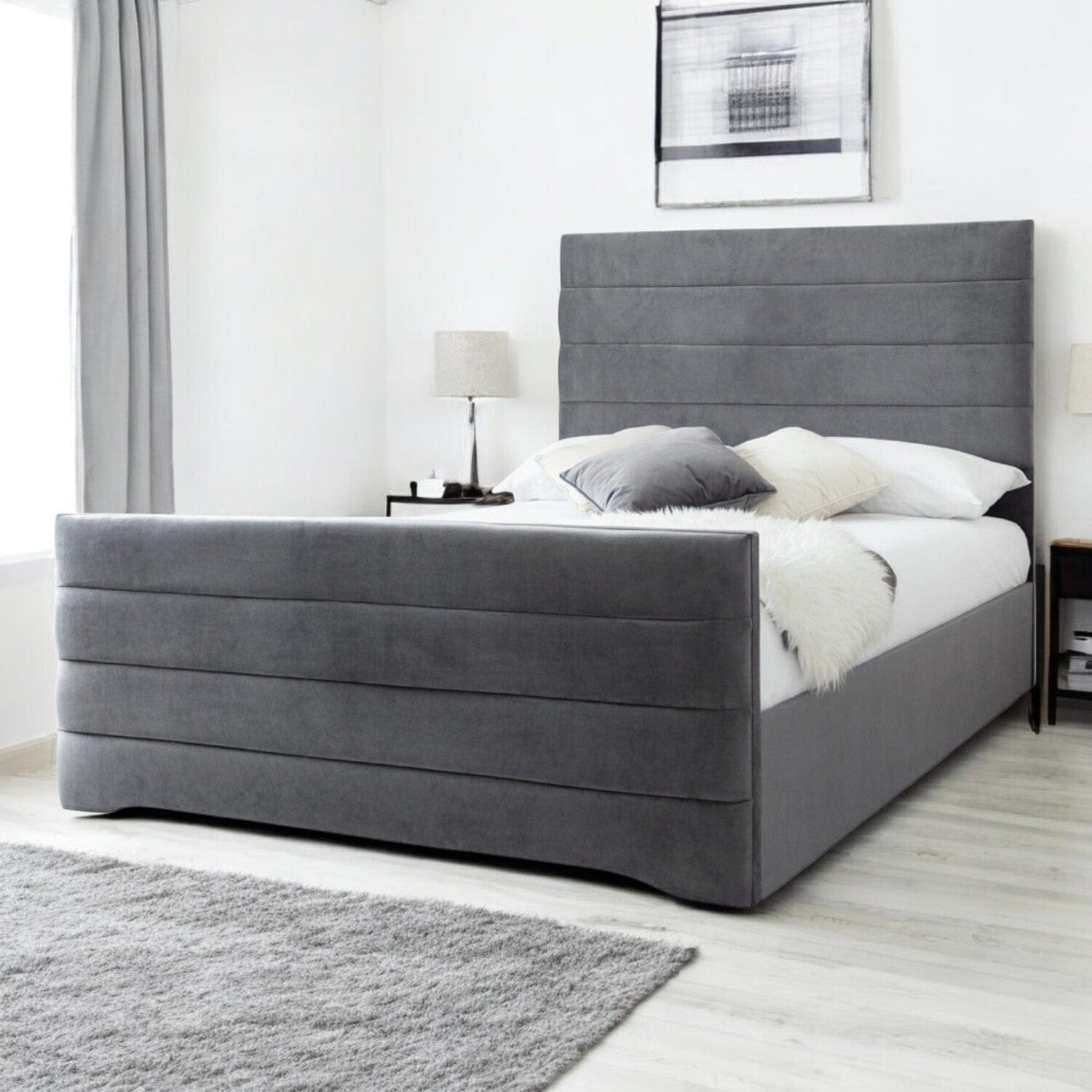 Pembroke Modern Horizontal Lined Fabric Upholstered Bed Frame