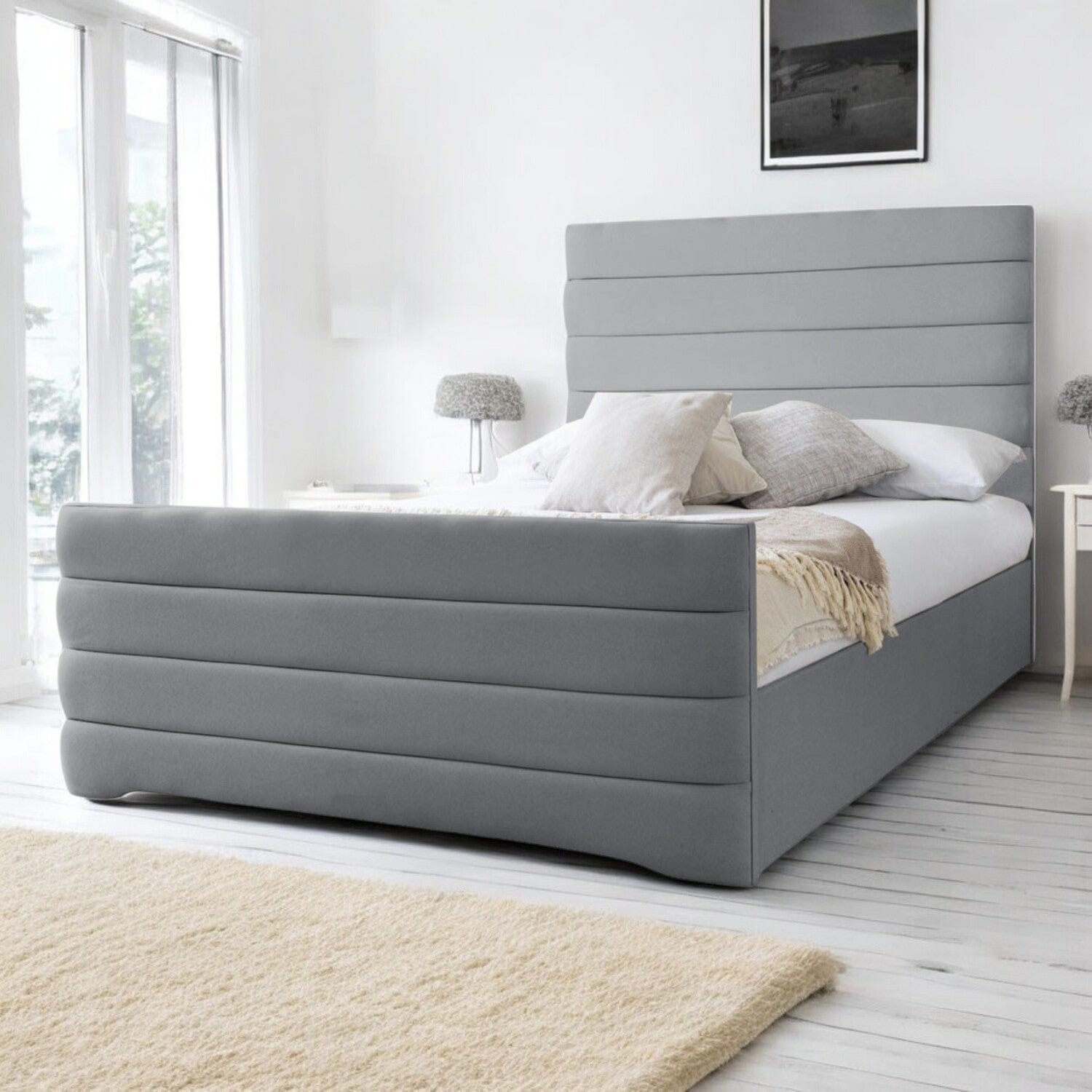 Pembroke Modern Horizontal Lined Fabric Upholstered Bed Frame