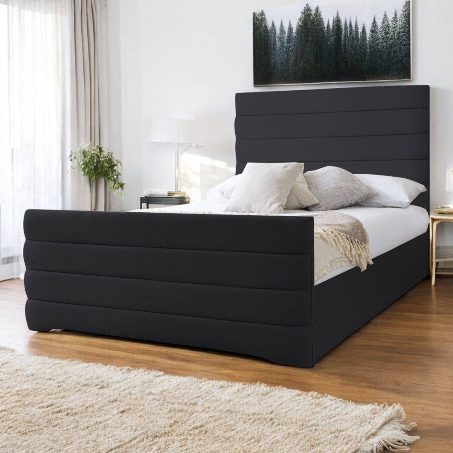 Pembroke Modern Horizontal Lined Fabric Upholstered Bed Frame