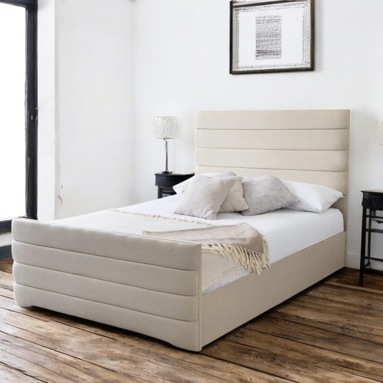 Pembroke Modern Horizontal Lined Fabric Upholstered Bed Frame