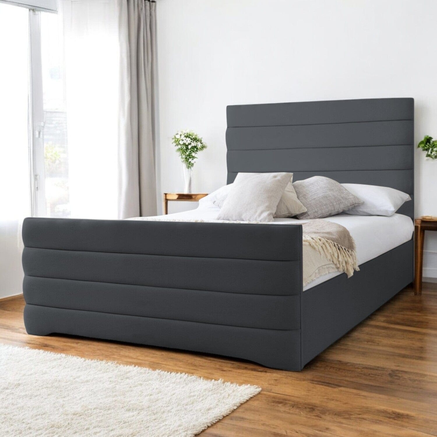 Pembroke Modern Horizontal Lined Fabric Upholstered Bed Frame