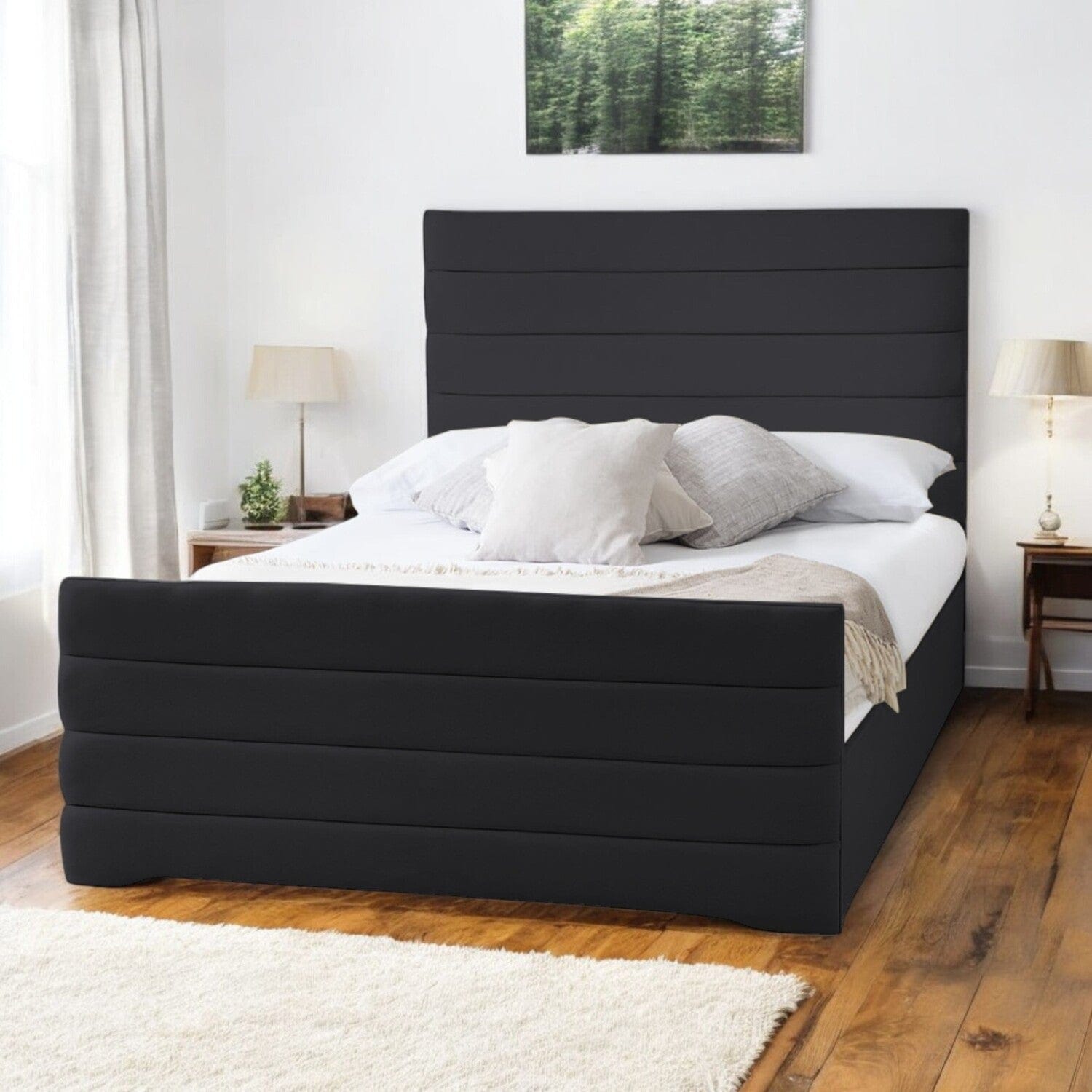  Slatted Base Pembroke Modern Horizontal Lined Fabric Upholstered Bed Frame