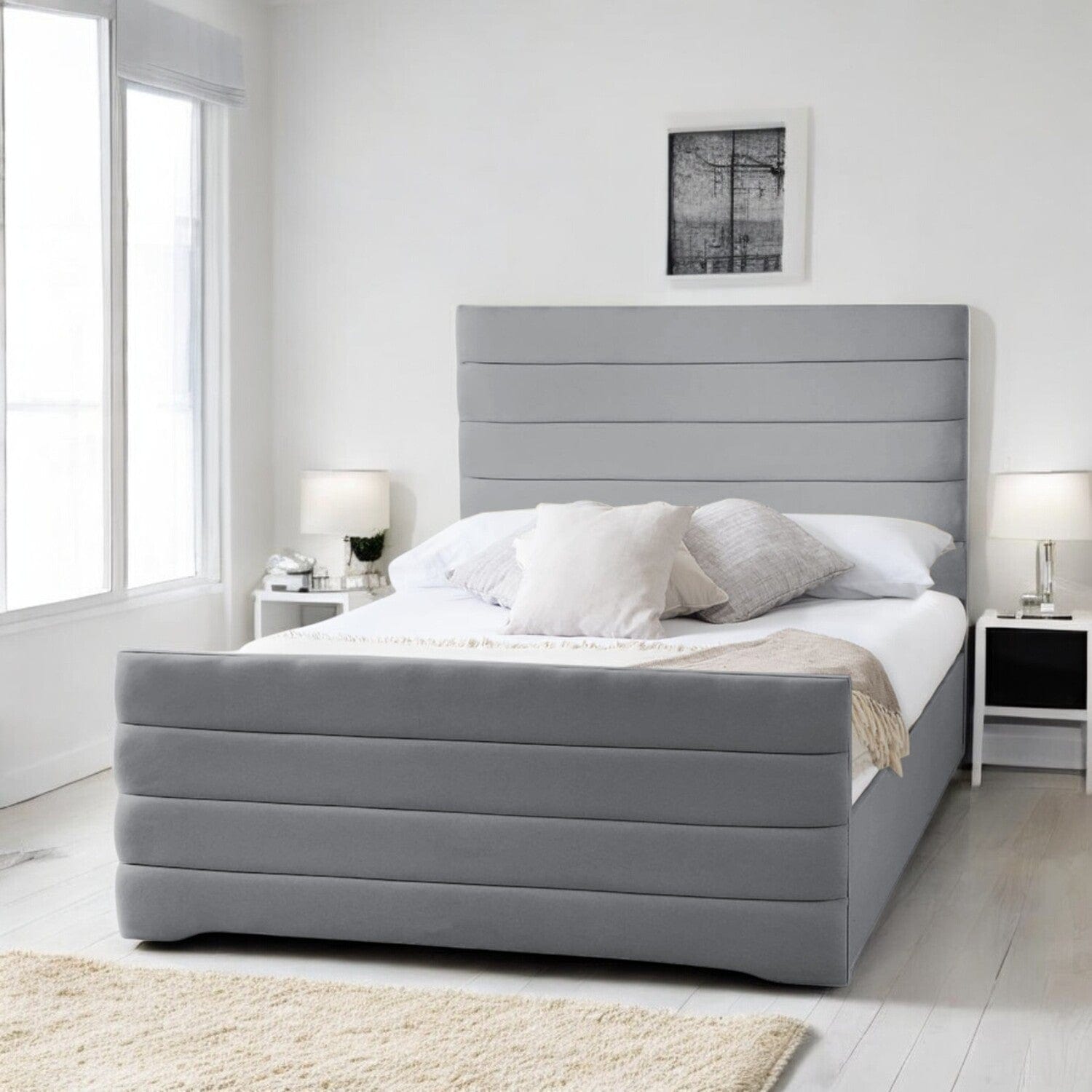  Slatted Base Pembroke Modern Horizontal Lined Fabric Upholstered Bed Frame
