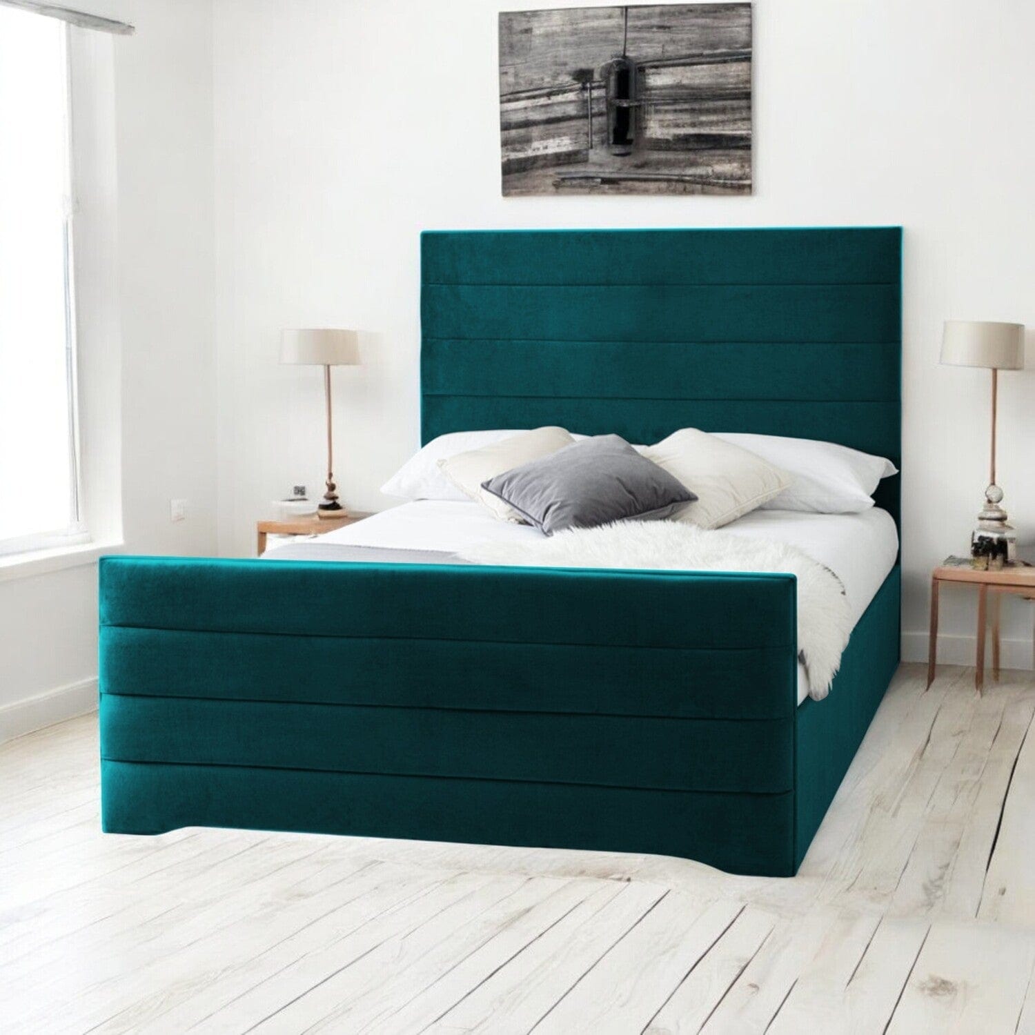  Slatted Base Pembroke Modern Horizontal Lined Fabric Upholstered Bed Frame