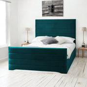 Teal Velvet / Single 3ft - 90x190cm / Slatted Base Pembroke Modern Horizontal Lined Fabric Upholstered Bed Frame