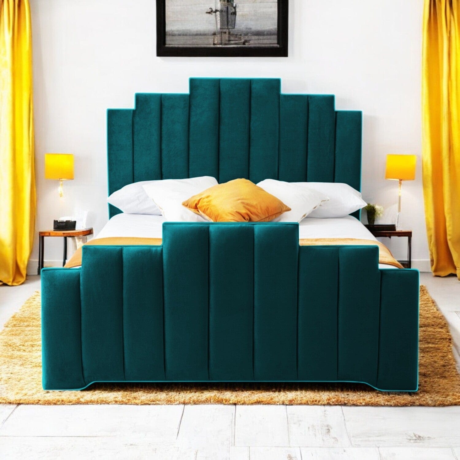 Penarth Modern Designer Velvet Fabric Upholstered Bed Frame