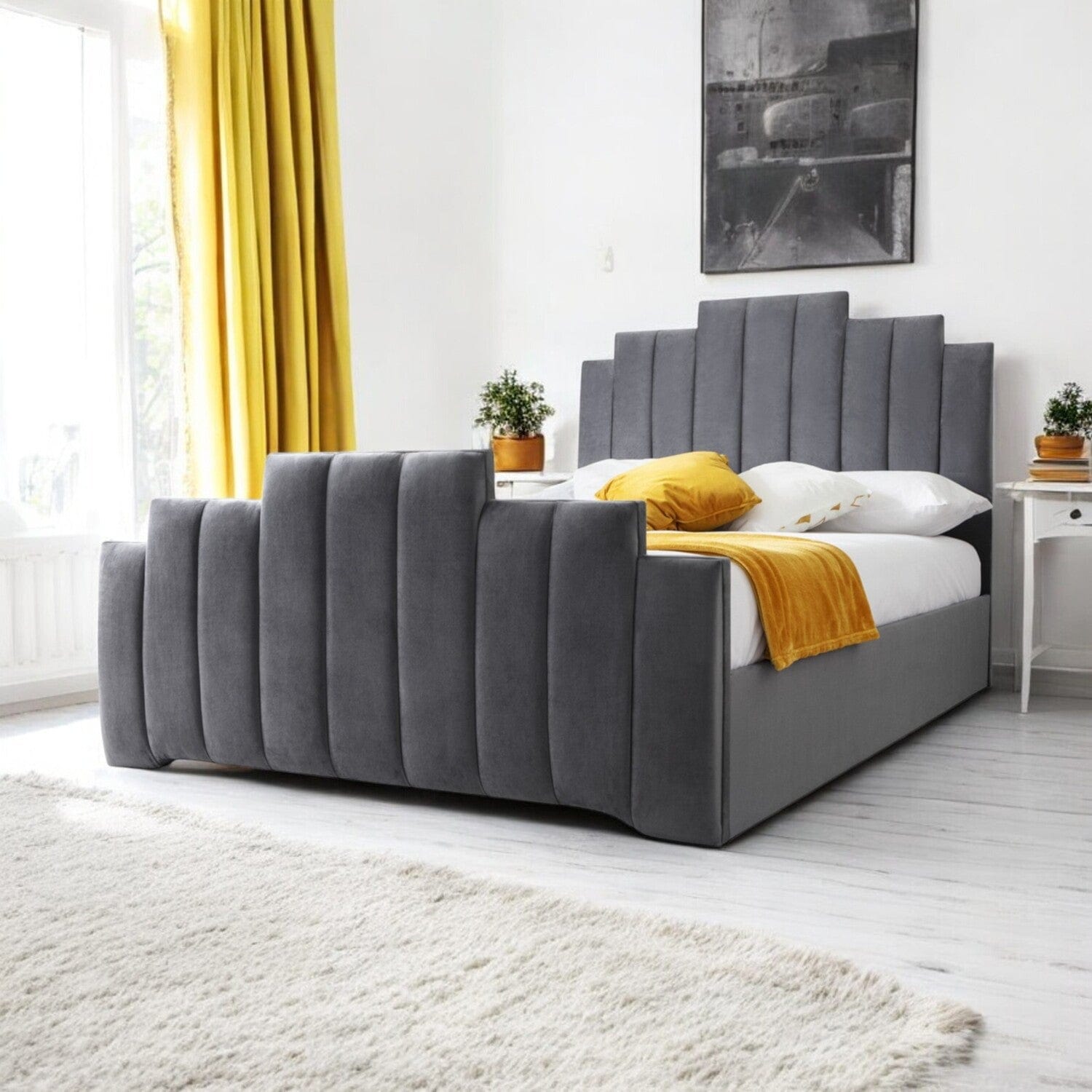  Slatted Base Penarth Modern Designer Velvet Fabric Upholstered Bed Frame
