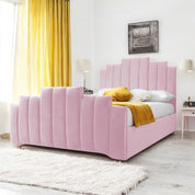 Pink Blush Velvet / Single 3ft - 90x190cm / Slatted Base Penarth Modern Designer Velvet Fabric Upholstered Bed Frame