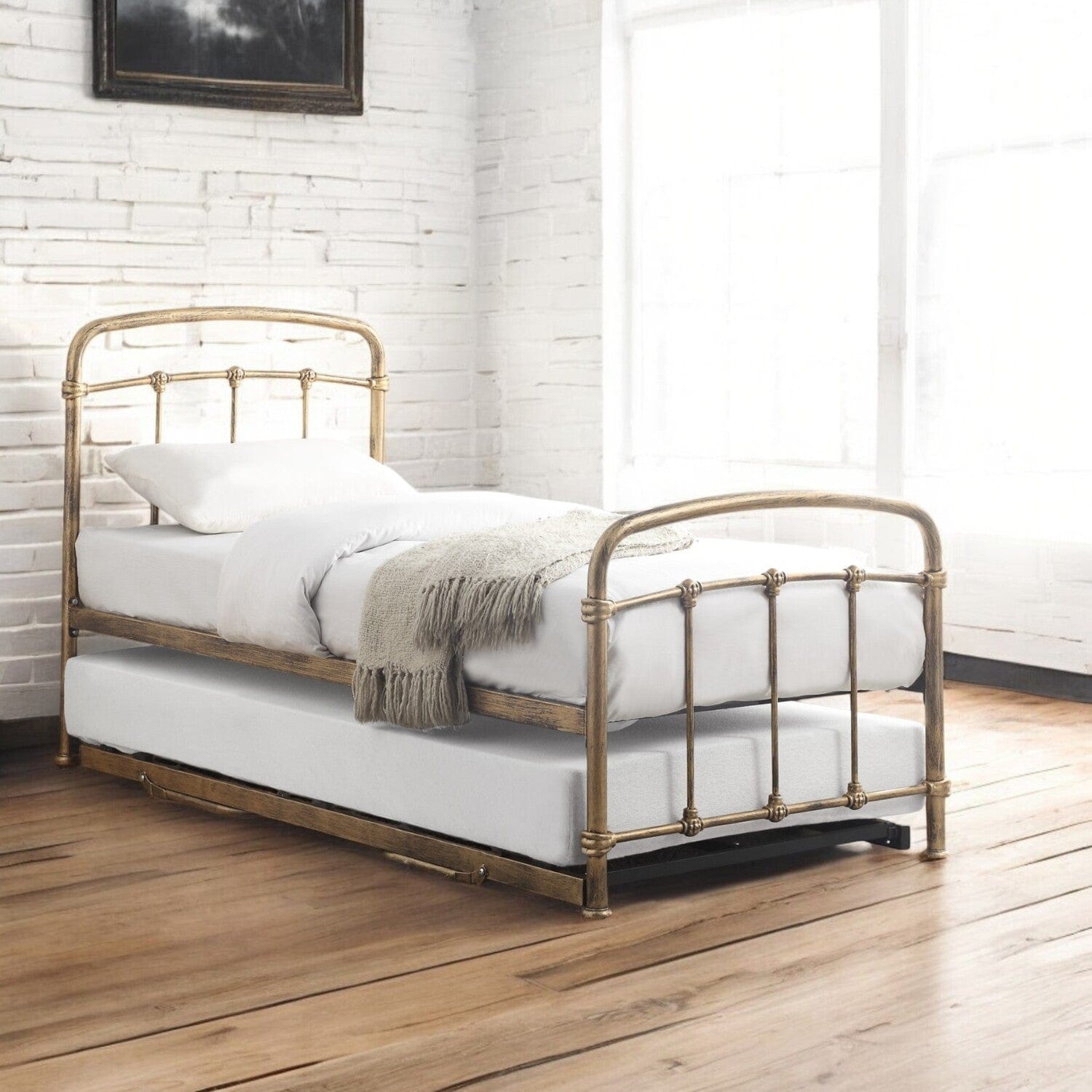 Antique Brass Redbridge Metal Guest Bed with Trundle