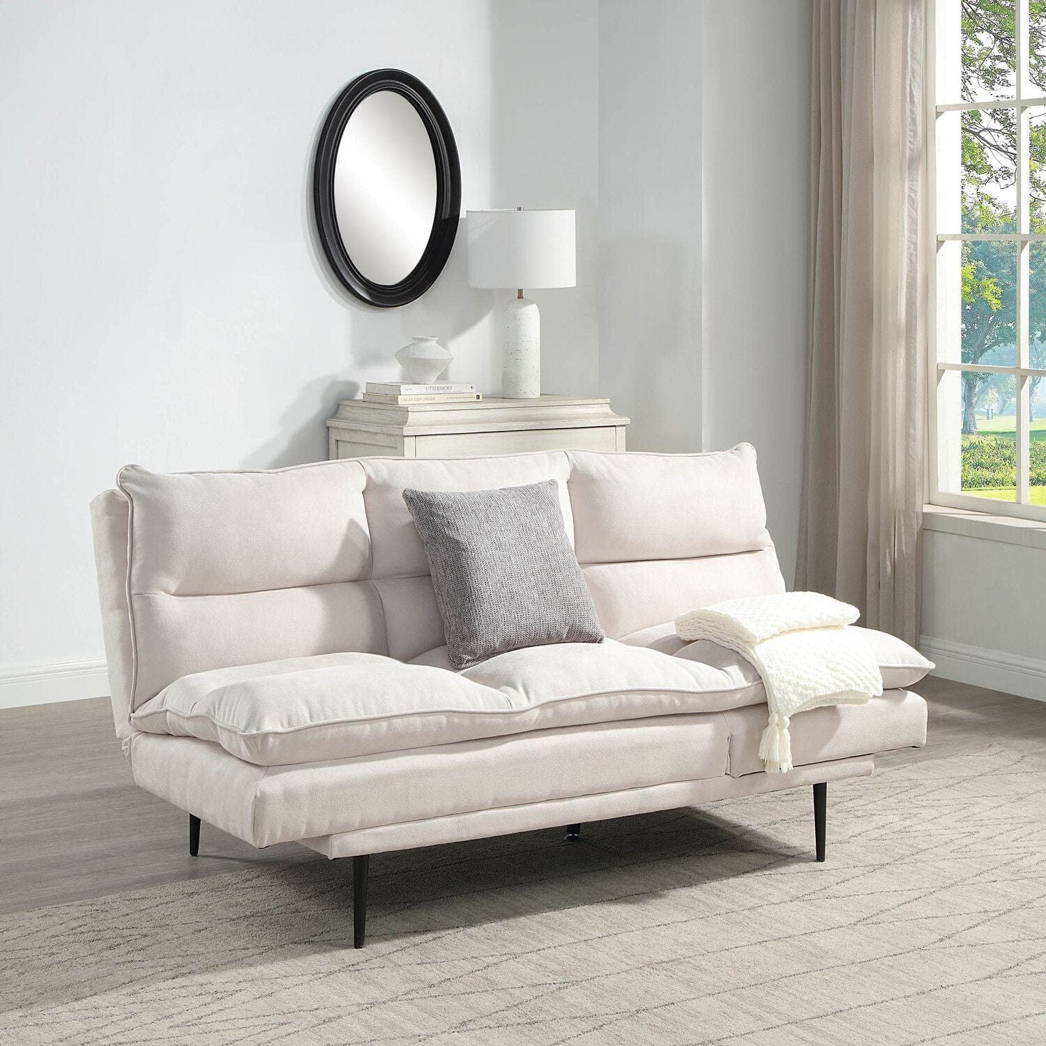 Natural Sennen Fabric Upholstered Cushion Padded Sofa Bed