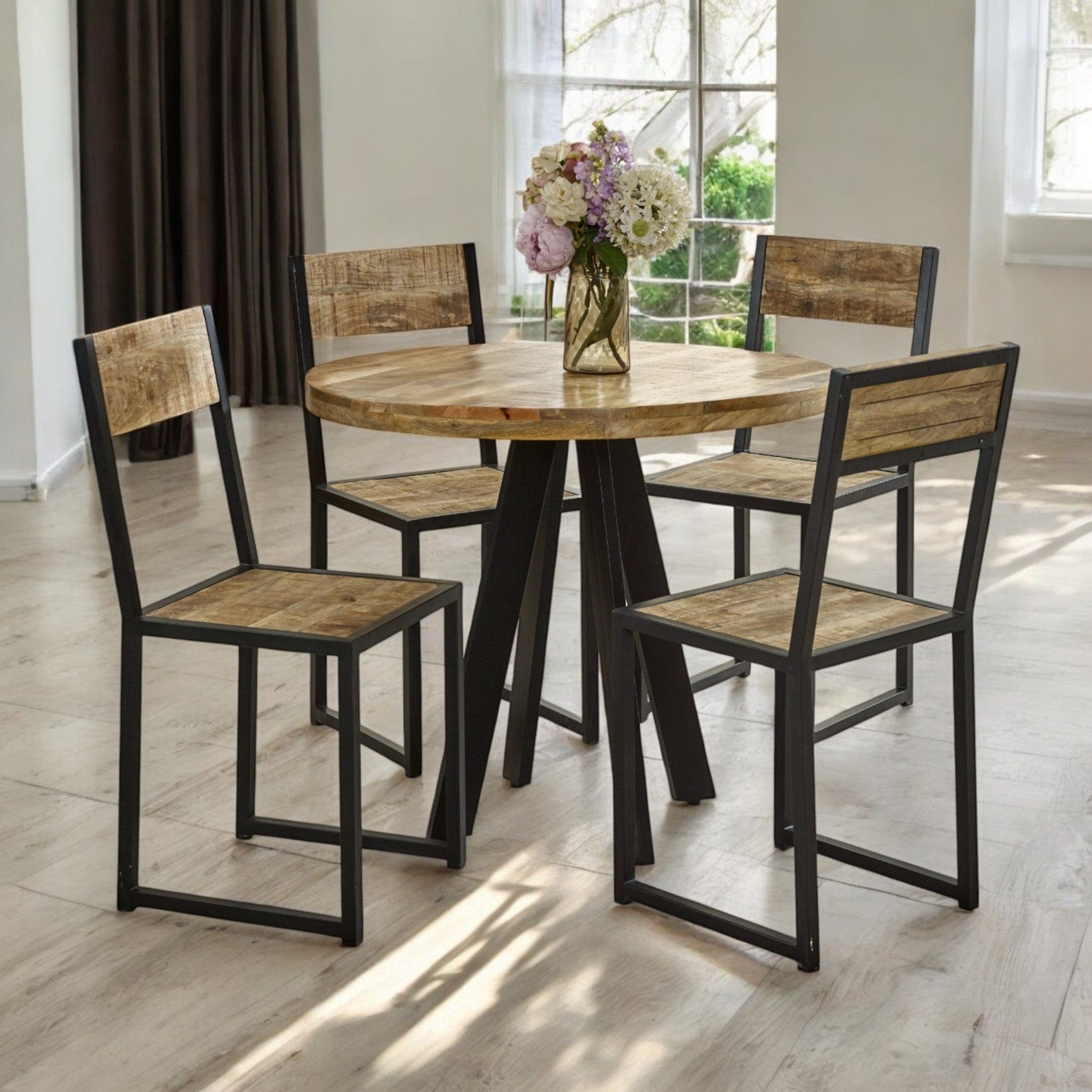 Sligo Industrial Metal & Wood Dining Chair Set of 2