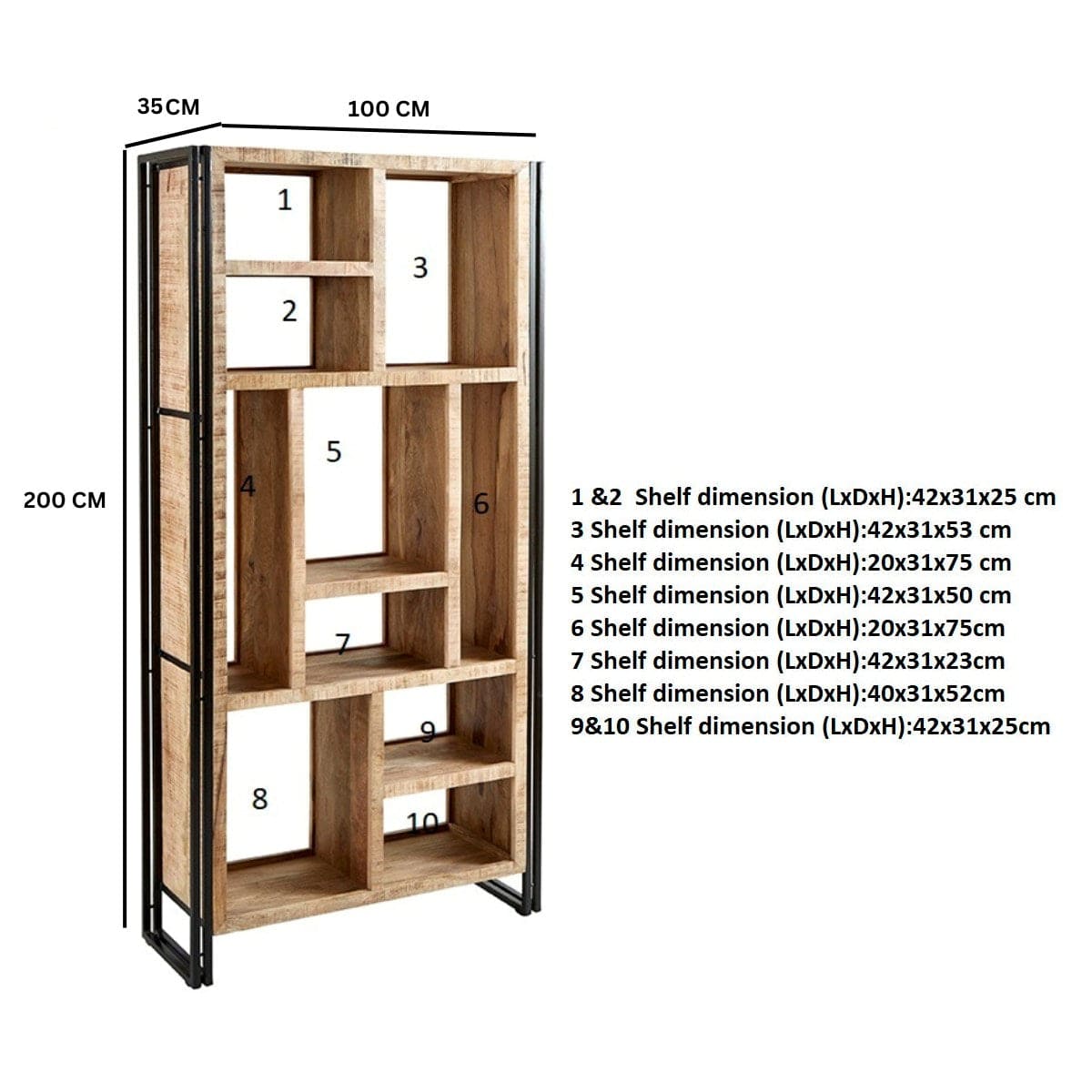 Sligo Industrial Metal & Wood Multi-Shelf Bookcase