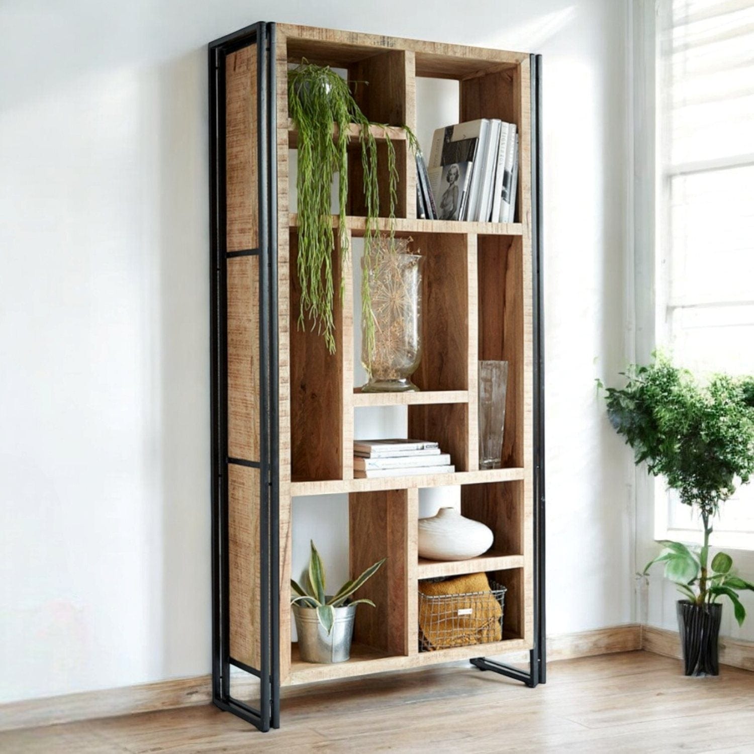 Sligo Industrial Metal & Wood Multi-Shelf Bookcase