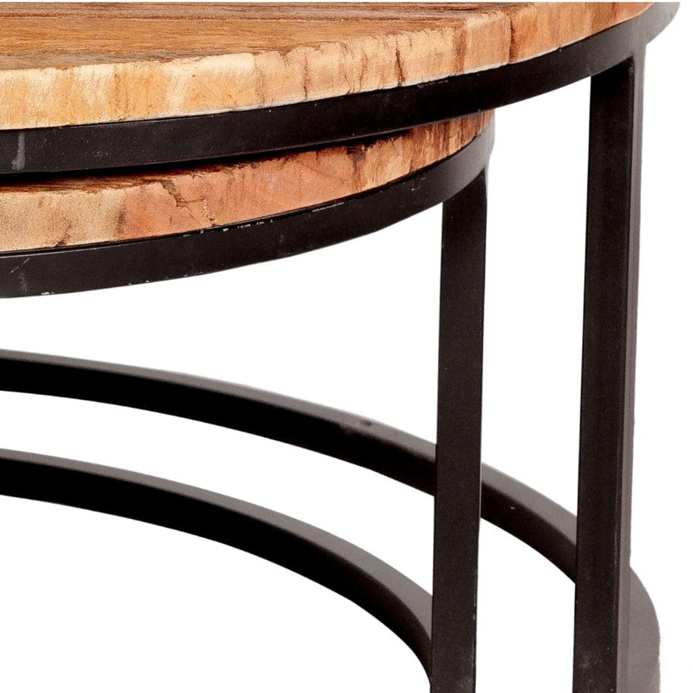 Sligo Industrial Metal & Wood Set of 2 Round Coffee Tables